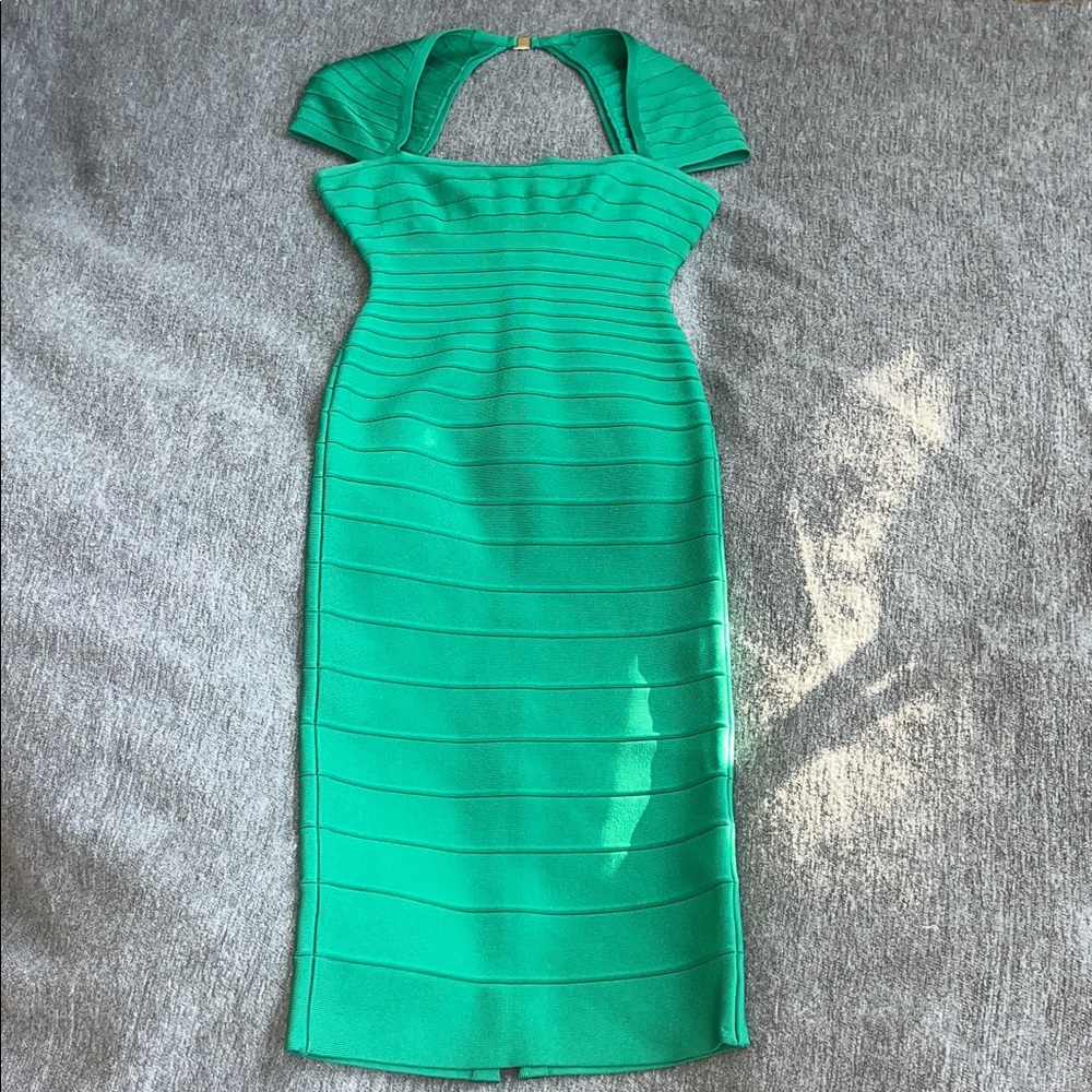 Herve Leger Strapless Emerald Dress